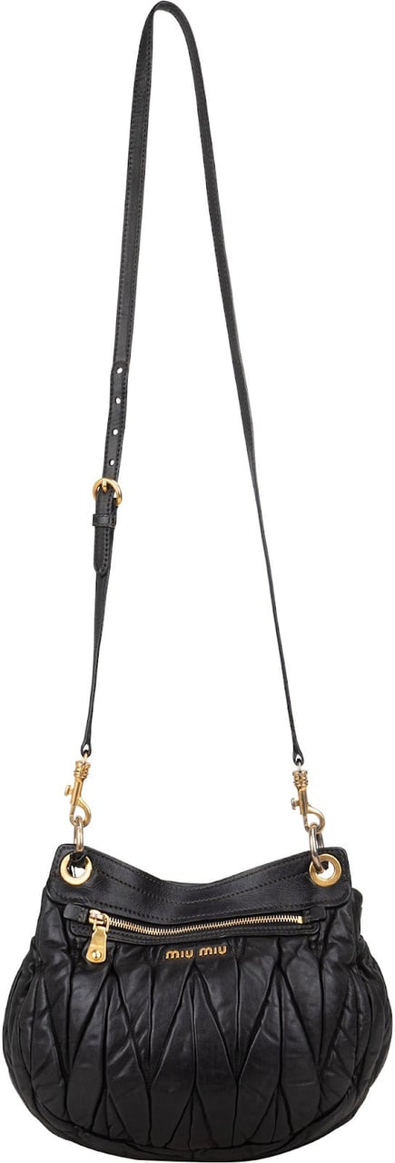 Miu Miu Miu Miu Matelassé Nappa Leather Handbag Zwart