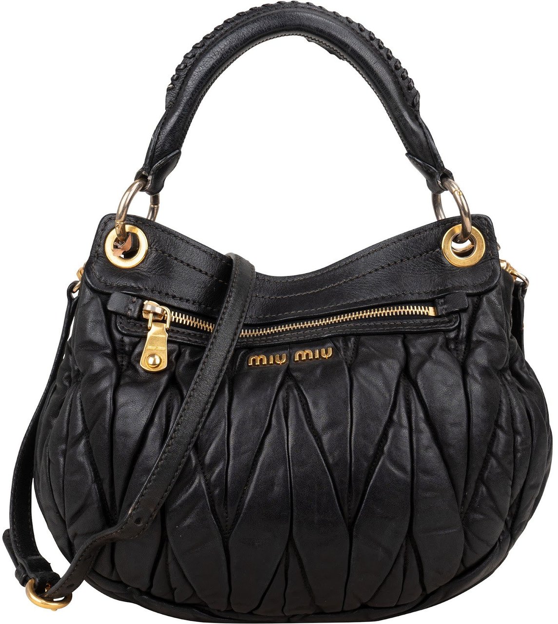 Miu Miu Matelassé Nappa Leather Handbag Zwart