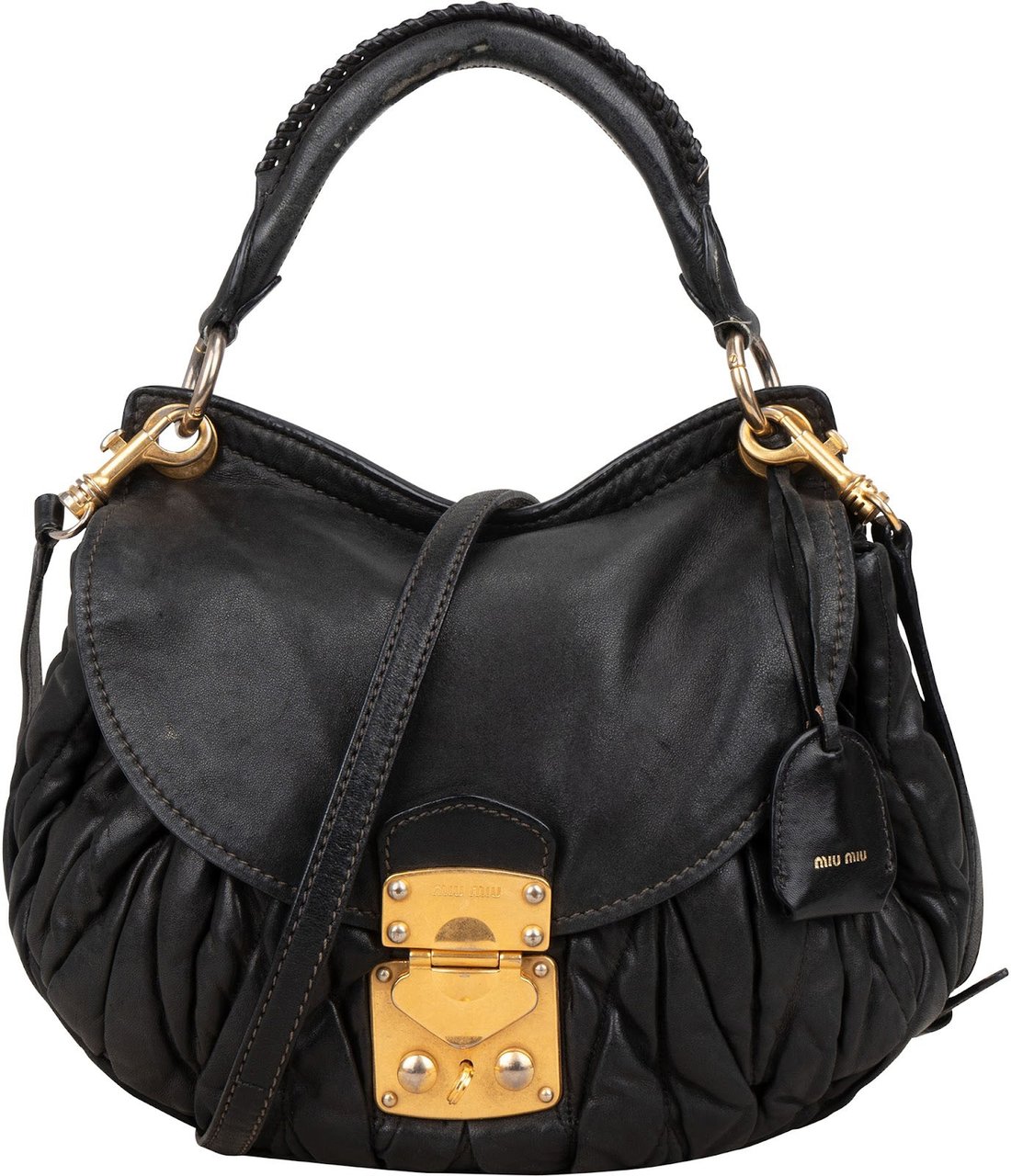 Miu Miu Miu Miu Matelassé Nappa Leather Handbag Zwart