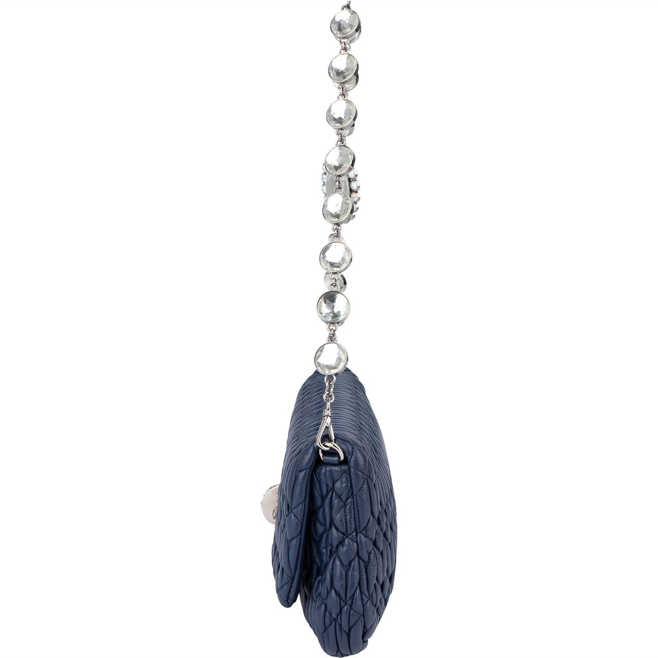 Miu Miu Miu Miu Matelassé Nappa Leather Crystal Pochette Shoulder Bag Navy