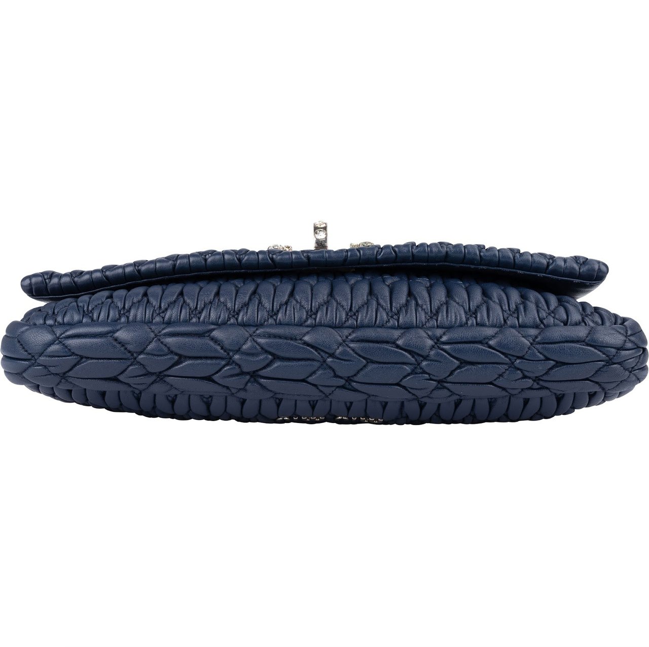 Miu Miu Matelassé Nappa Leather Crystal Pochette Shoulder Bag Navy