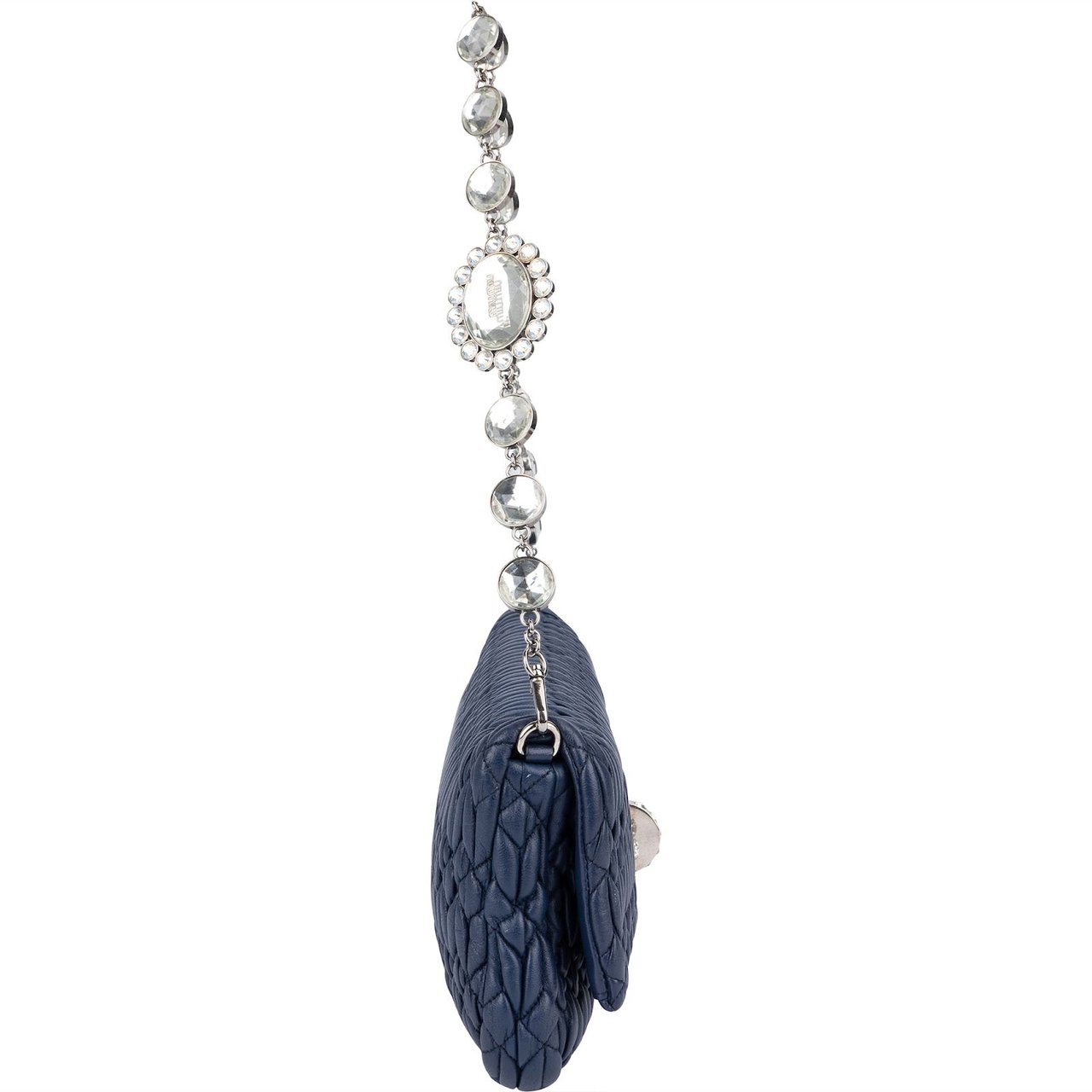 Miu Miu Matelassé Nappa Leather Crystal Pochette Shoulder Bag Navy