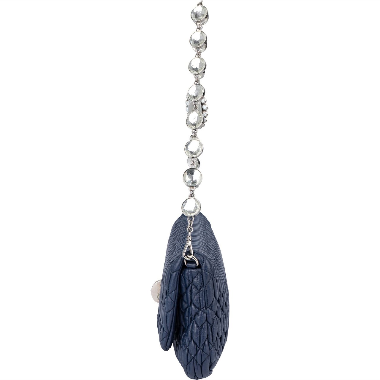 Miu Miu Matelassé Nappa Leather Crystal Pochette Shoulder Bag Navy