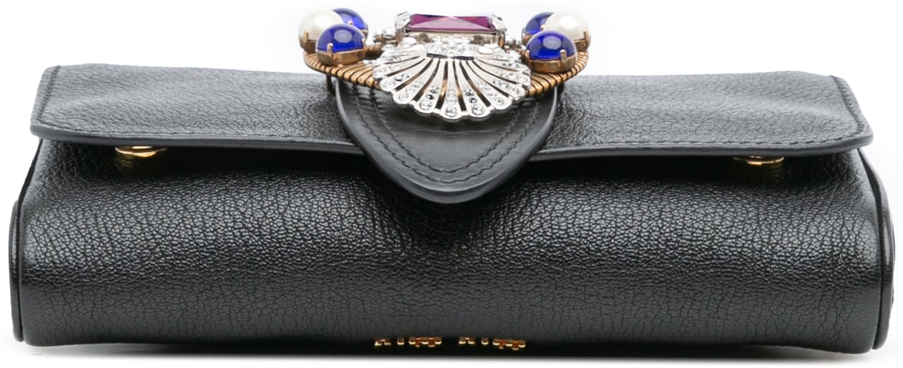 Miu Miu Leather Crystal Embellished Crossbody Zwart