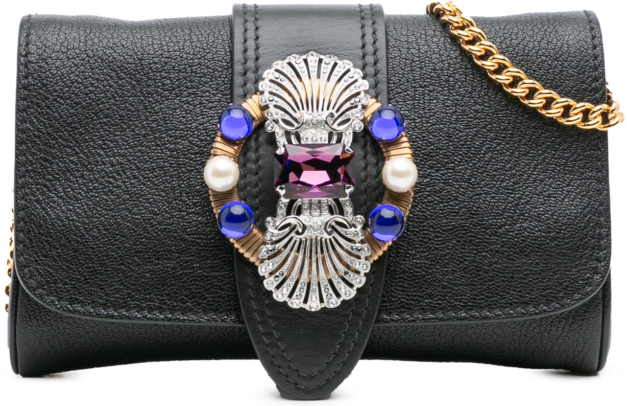Miu Miu Leather Crystal Embellished Crossbody Zwart