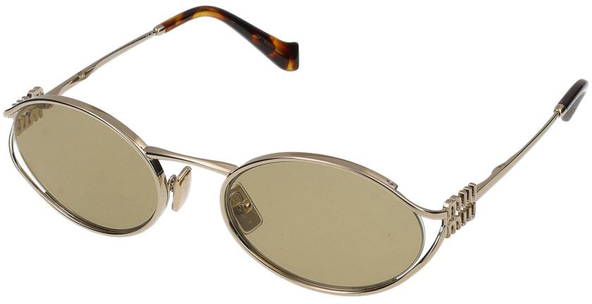 Miu Miu Round Crafted Metal Sunglasses with Tortoiseshell Tips Roze