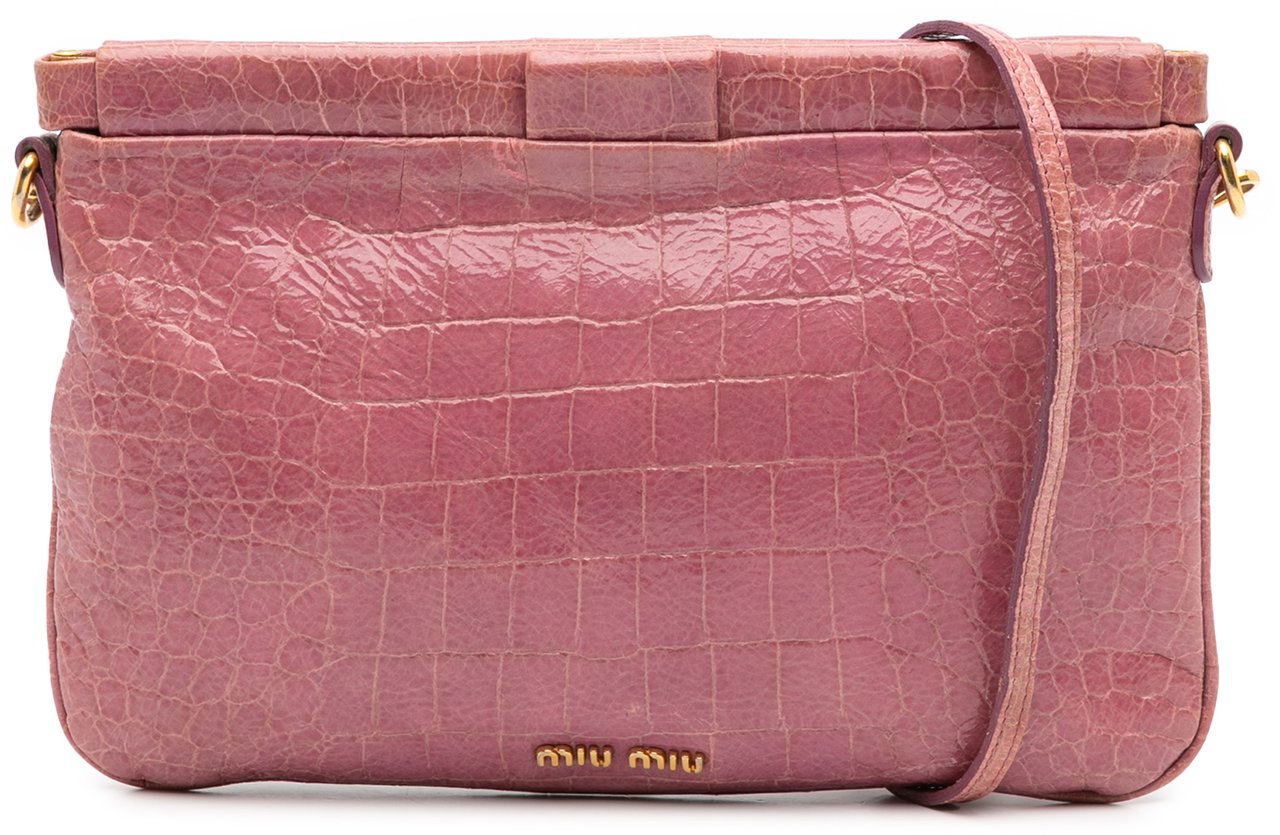 Miu Miu Croc Embossed Crackle Patent Crossbody Roze
