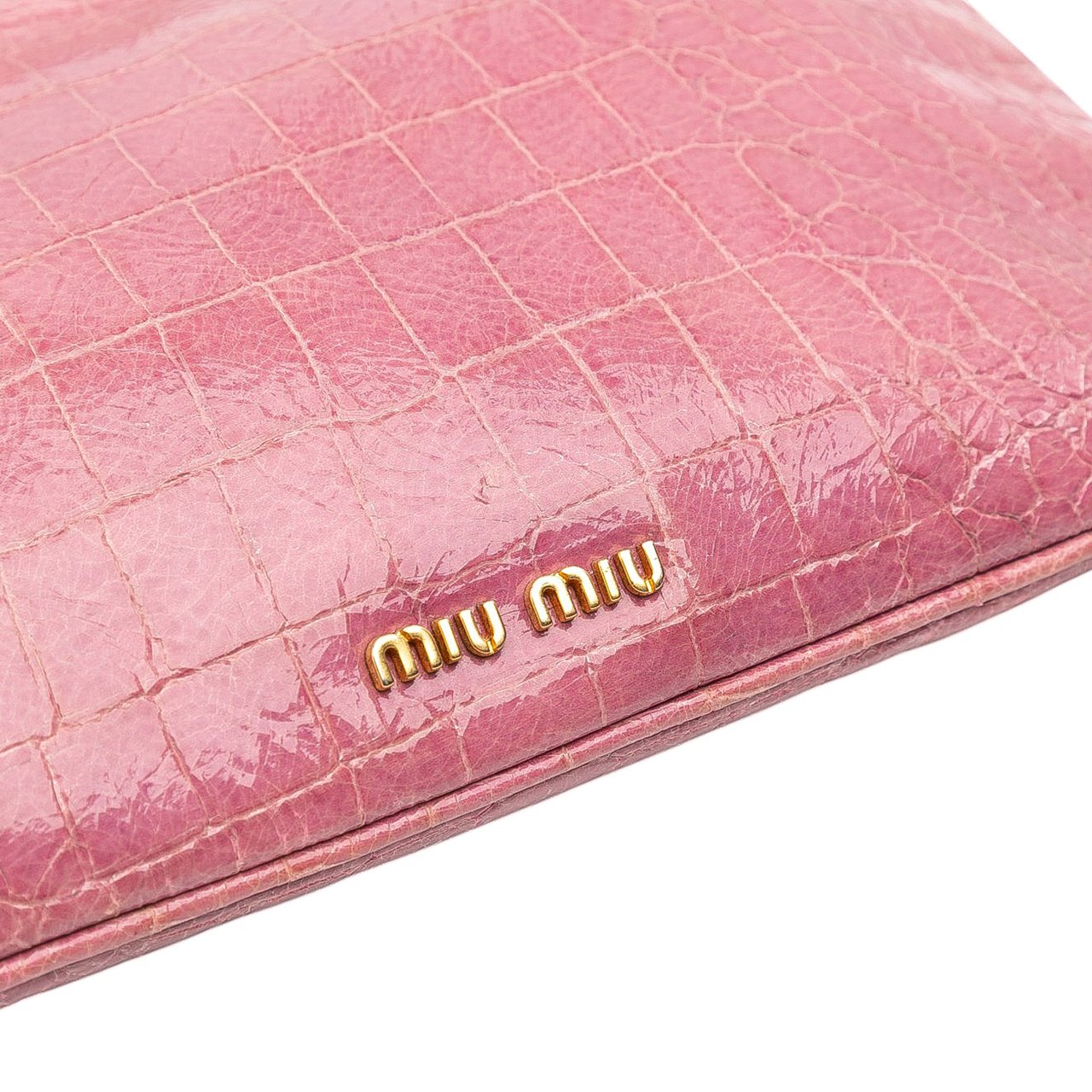 Miu Miu Croc Embossed Crackle Patent Crossbody Roze