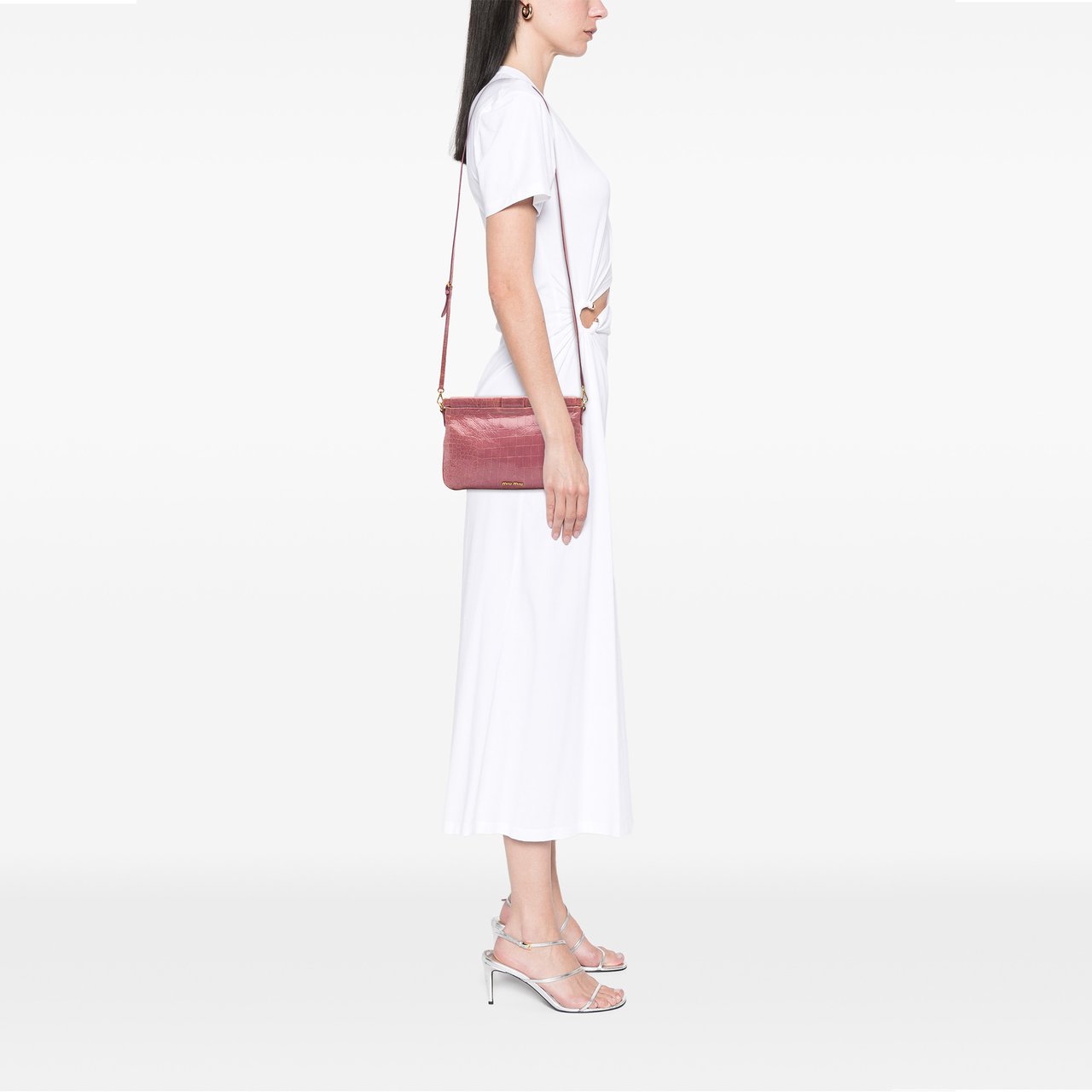 Miu Miu Croc Embossed Crackle Patent Crossbody Roze