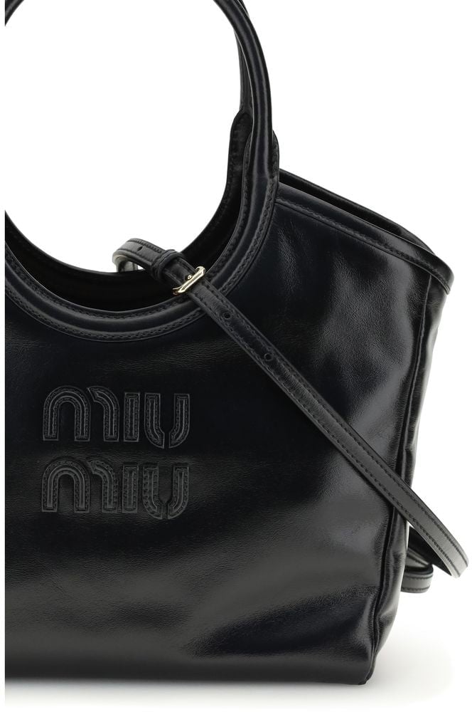 Miu Miu Miu Miu Black Calf Leather Bos Taurus Handbag Zwart