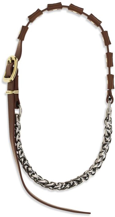 Miu Miu Brown Calf Leather Bos Taurus Necklace Bruin