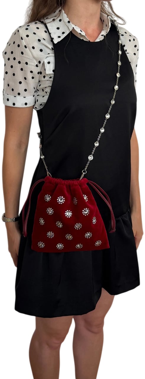 MIU MIU Crystal-Embellished Velvet Clutch on Chain  rot / neuwertig Rood