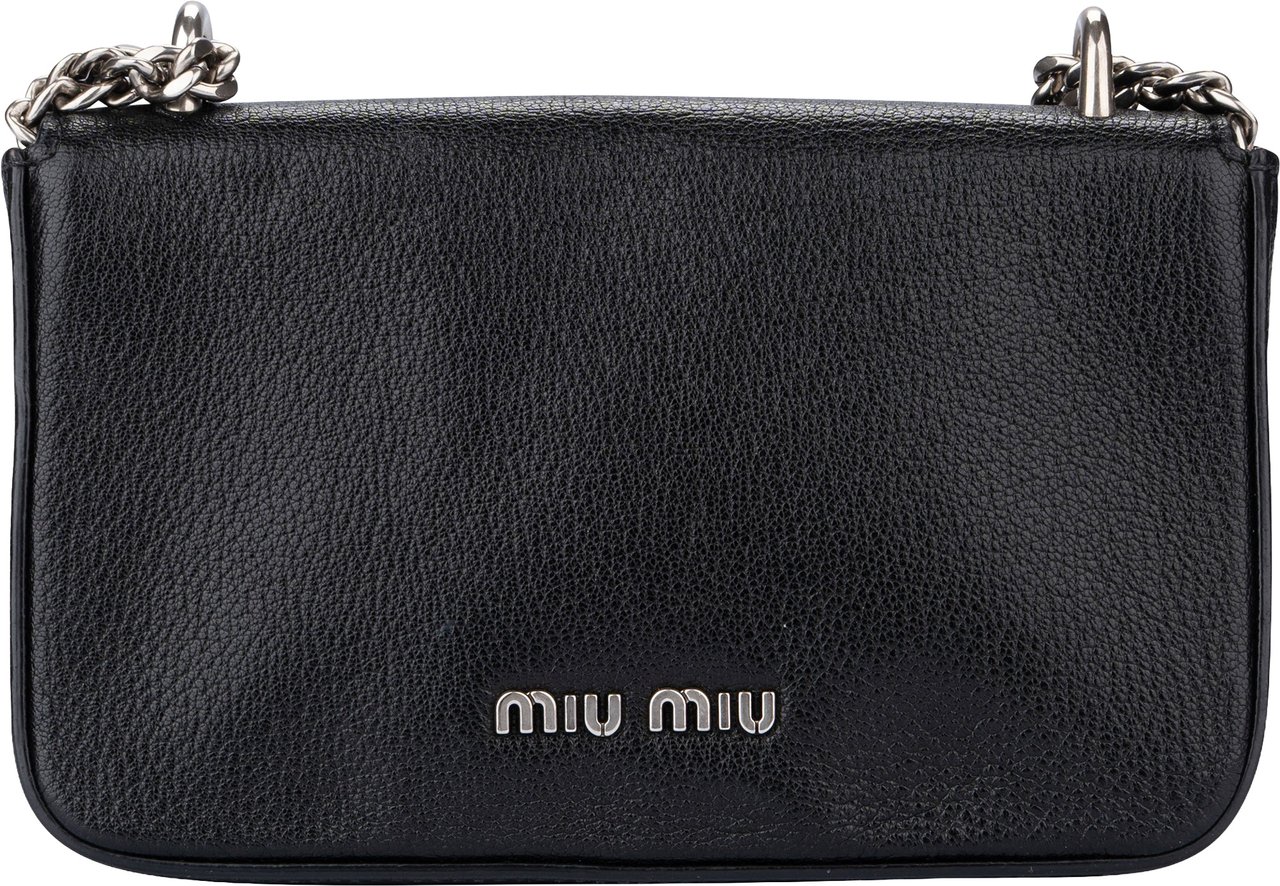 Miu Miu Noir Leather Madras Single Flap Crossbody Bag Zwart