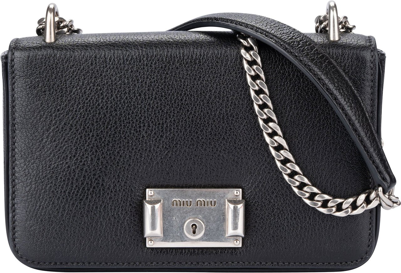 Miu Miu Noir Leather Madras Single Flap Crossbody Bag Zwart