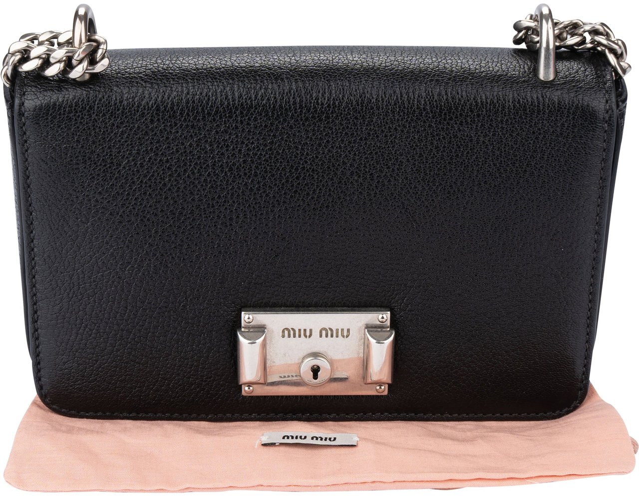 Miu Miu Noir Leather Madras Single Flap Crossbody Bag Zwart