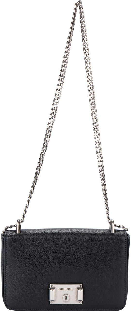 Miu Miu Noir Leather Madras Single Flap Crossbody Bag Zwart