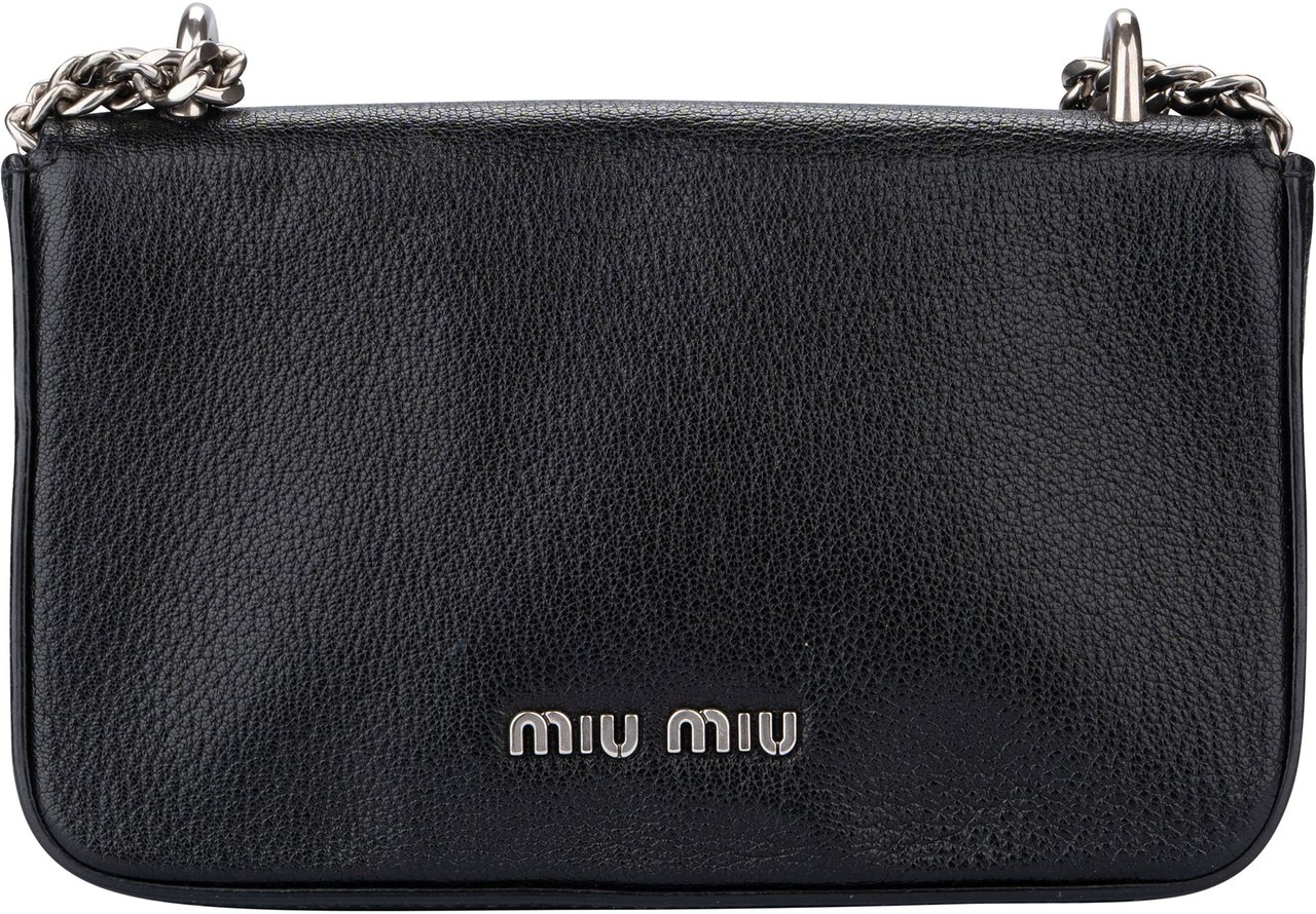 Miu Miu Miu Miu Noir Leather Madras Single Flap Crossbody Bag Divers