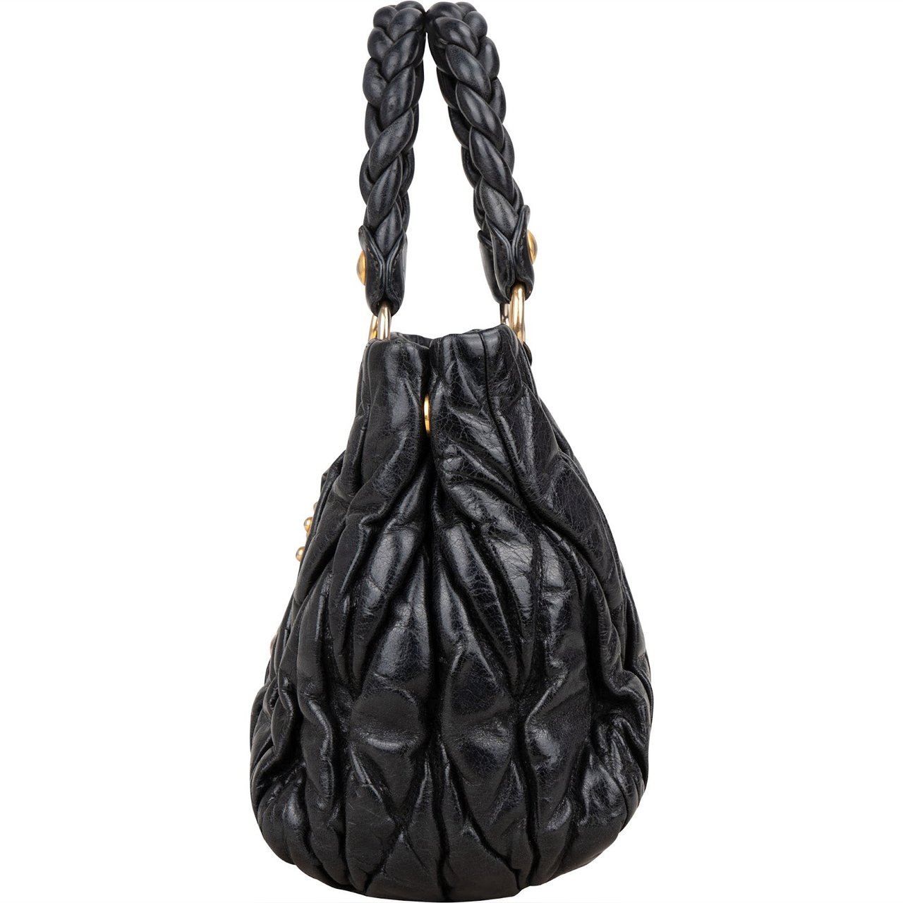 Miu Miu Quilted Leather Small City Handbag Zwart