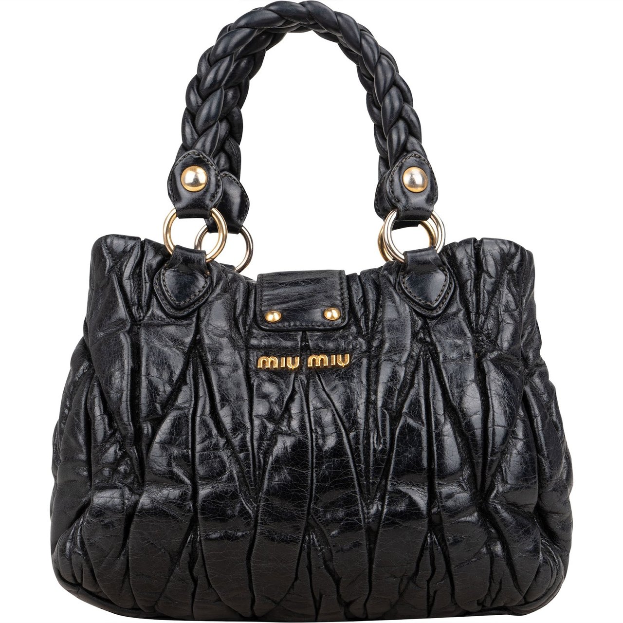 Miu Miu Quilted Leather Small City Handbag Zwart