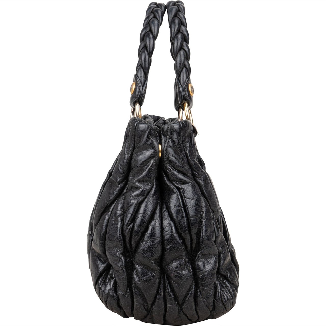 Miu Miu Quilted Leather Small City Handbag Zwart