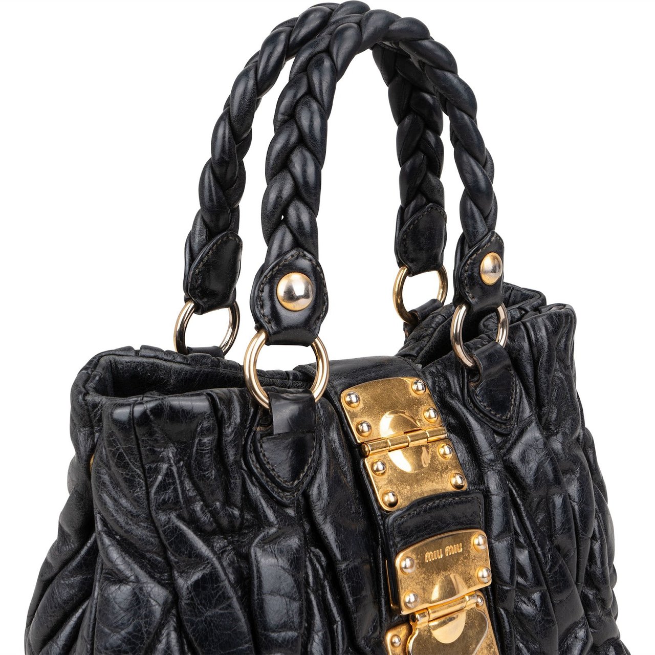 Miu Miu Quilted Leather Small City Handbag Zwart
