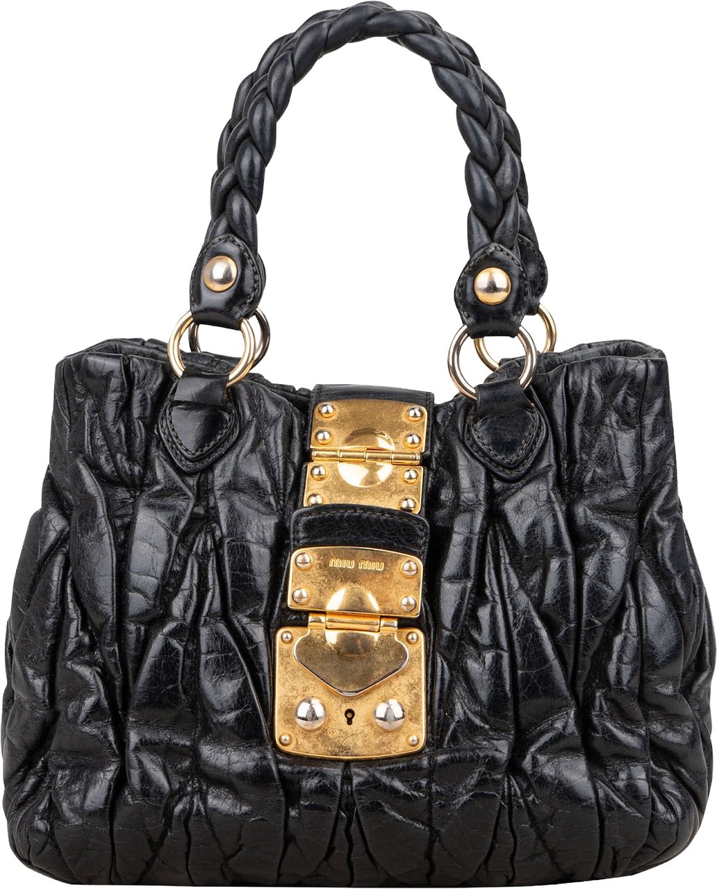 Miu Miu Quilted Leather Small City Handbag Zwart