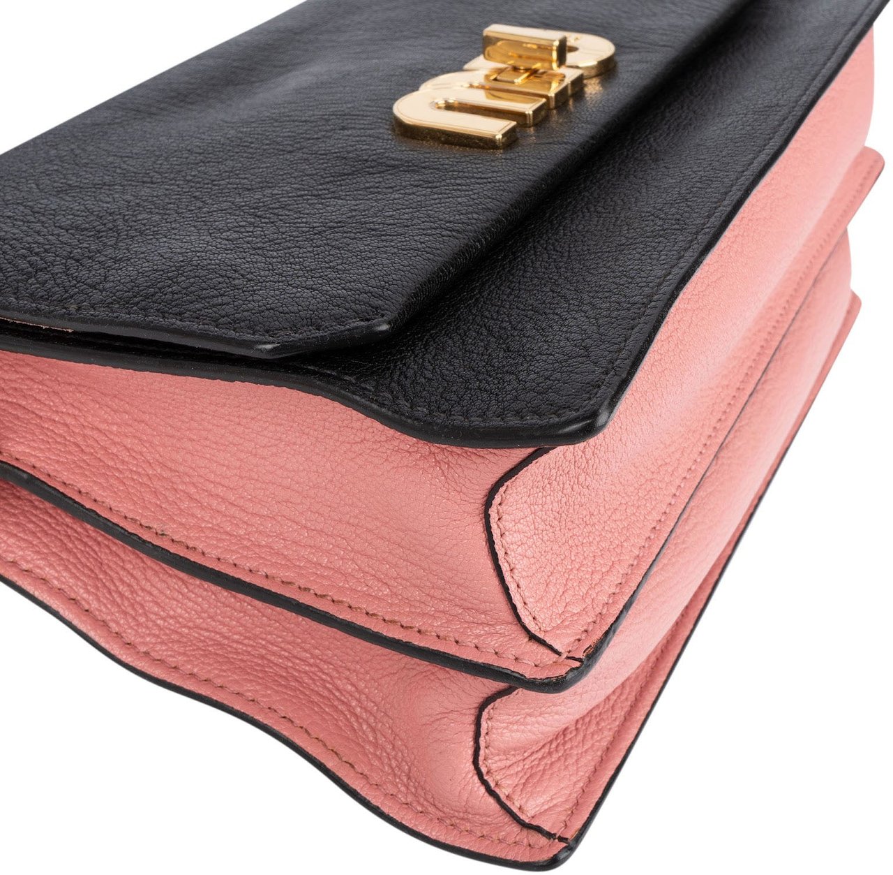 Miu Miu Black Madras Leather Top Handle Crossbody Handbag Zwart