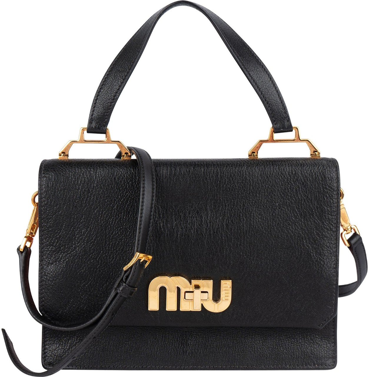 Miu Miu Black Madras Leather Top Handle Crossbody Handbag Zwart