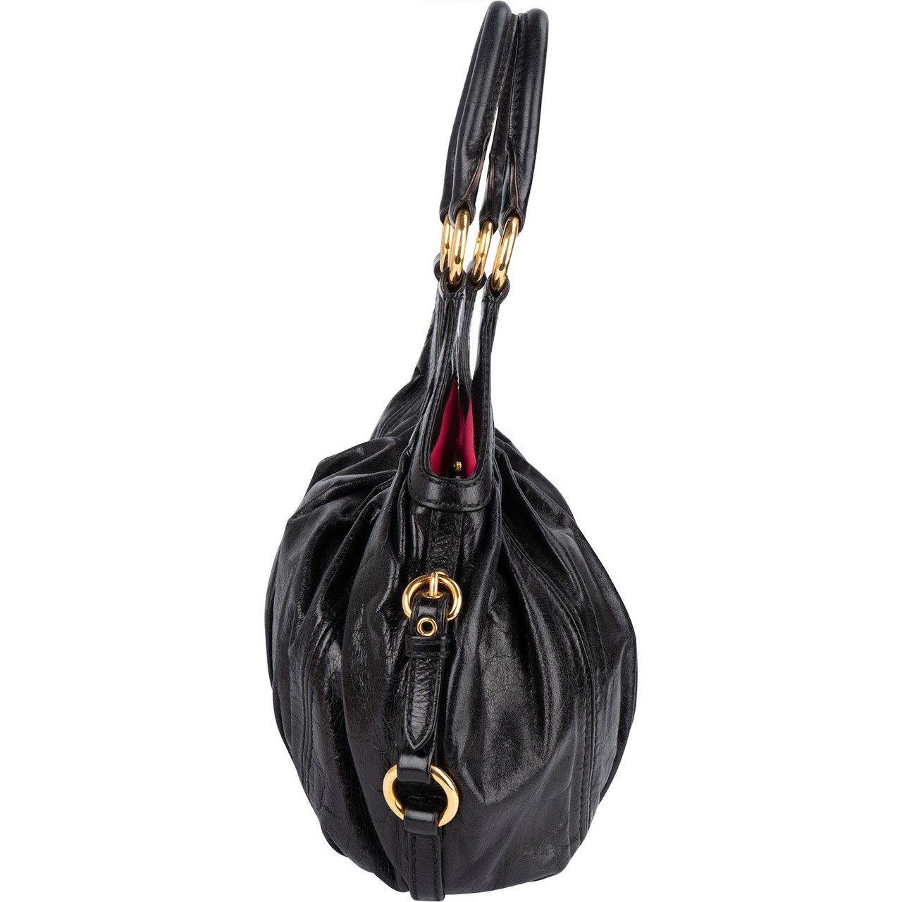 Miu Miu Vitello Lux Hobo Shoulder Bag Zwart