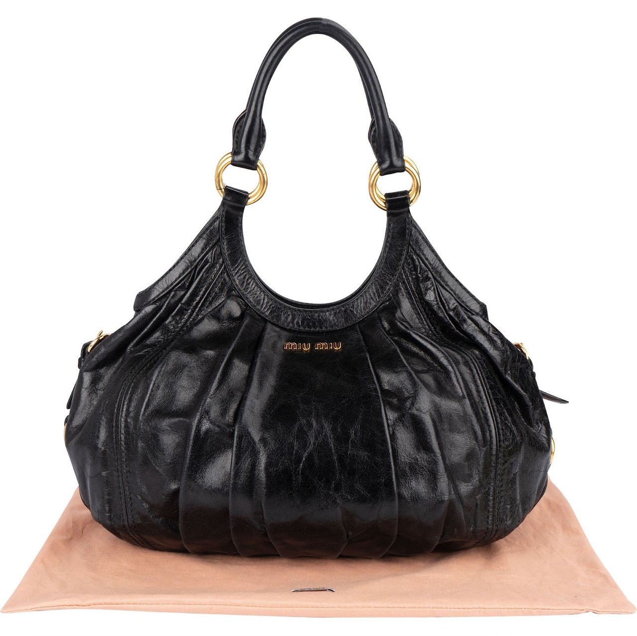 Miu Miu Vitello Lux Hobo Shoulder Bag Zwart