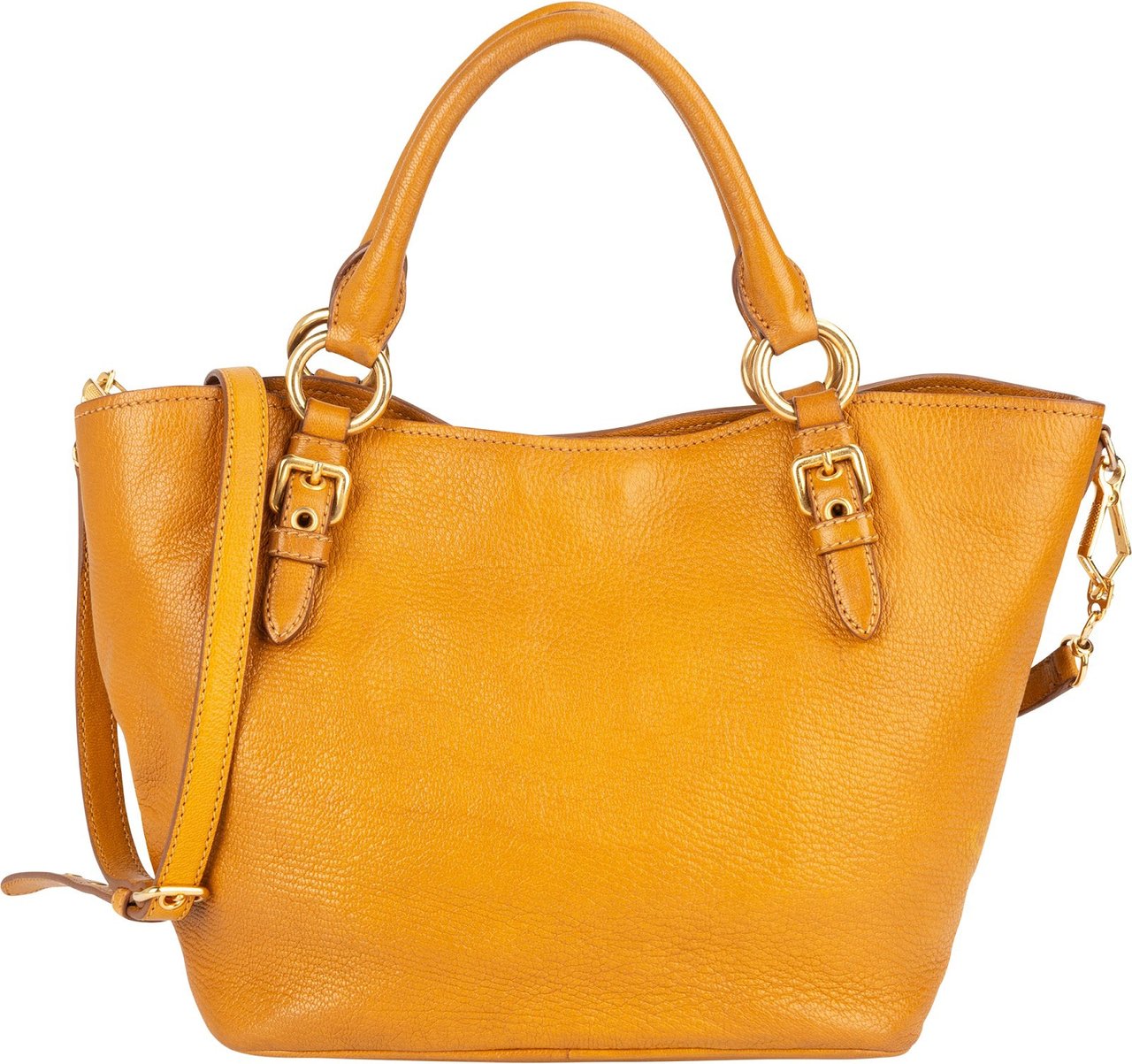 Miu Miu Grained Leather Vitello Lux Handbag Geel