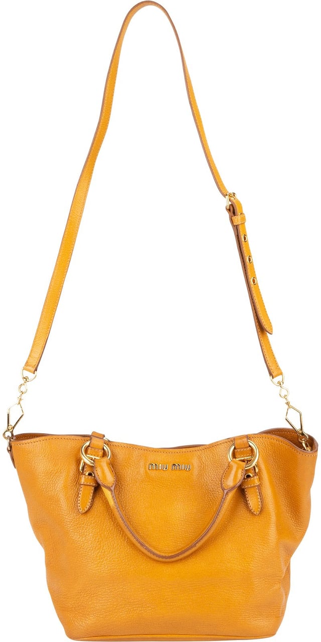 Miu Miu Grained Leather Vitello Lux Handbag Geel