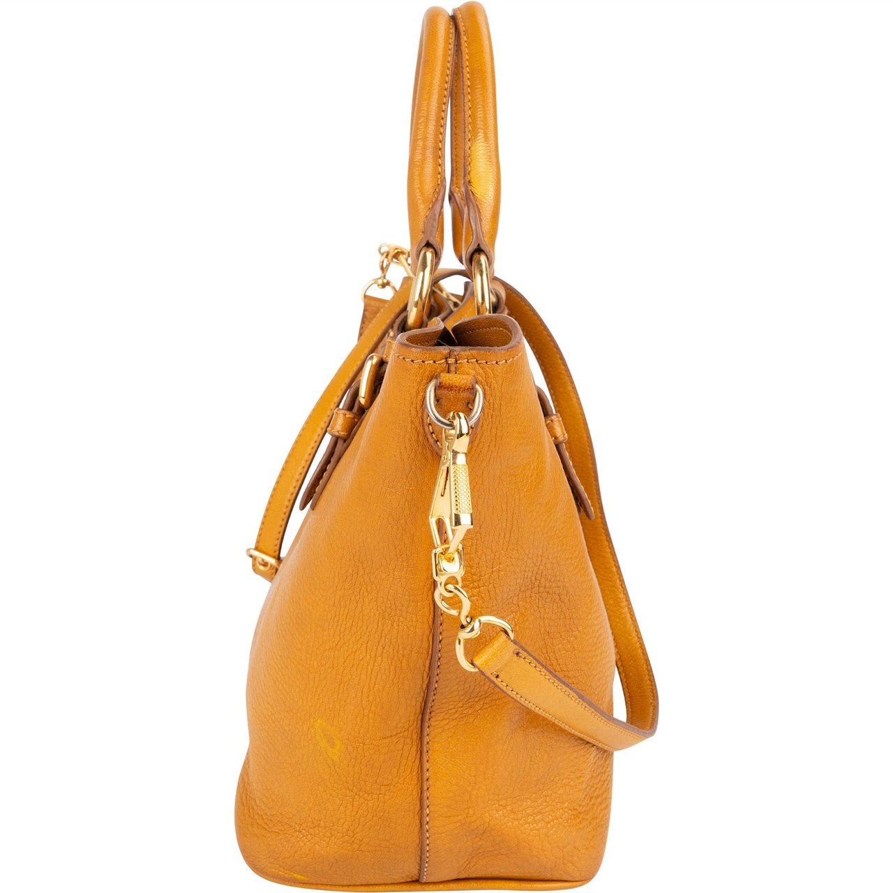 Miu Miu Grained Leather Vitello Lux Handbag Geel