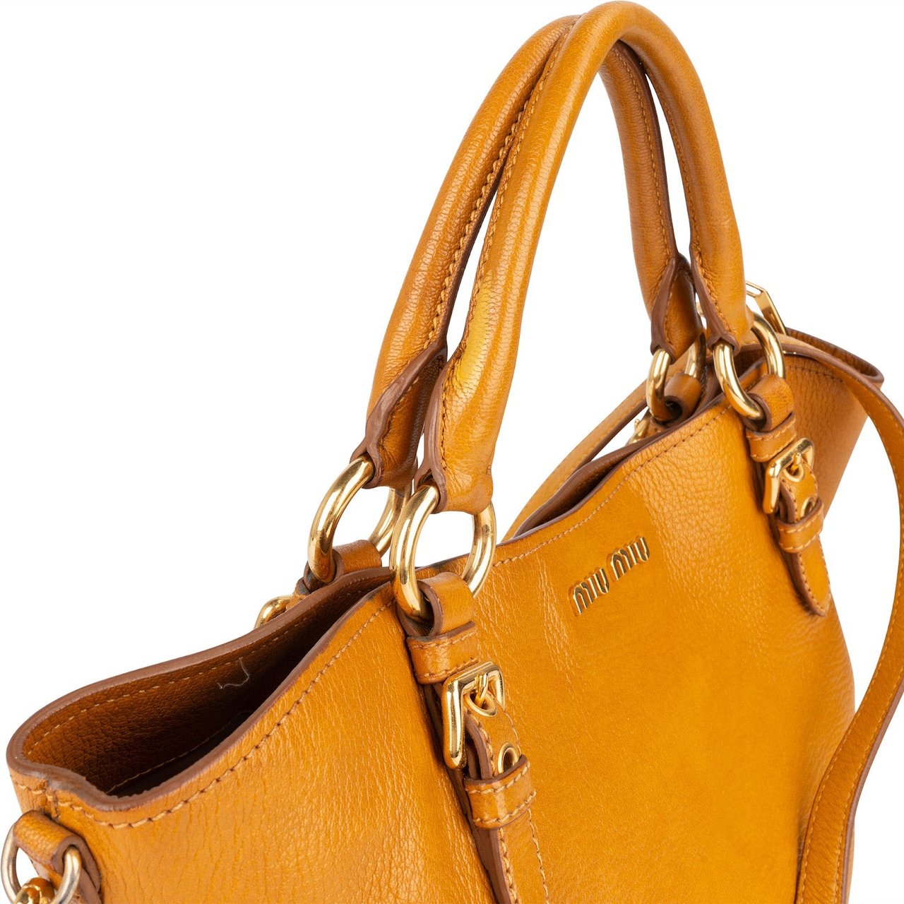 Miu Miu Grained Leather Vitello Lux Handbag Geel