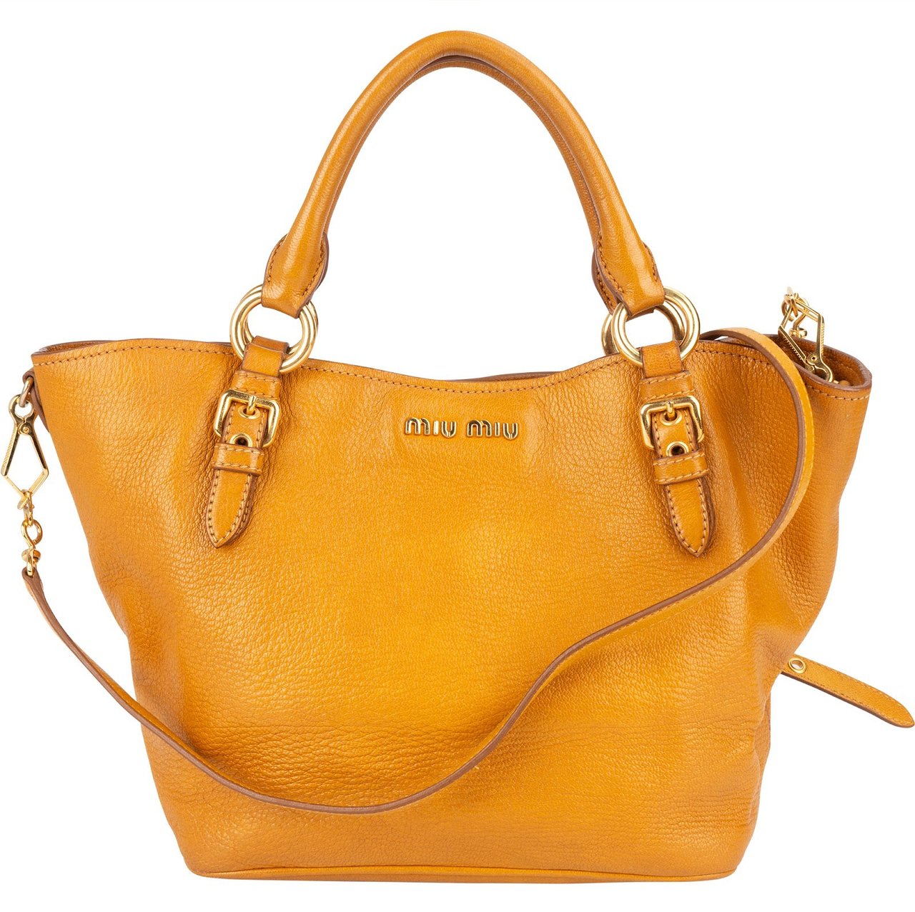 Miu Miu Grained Leather Vitello Lux Handbag Geel