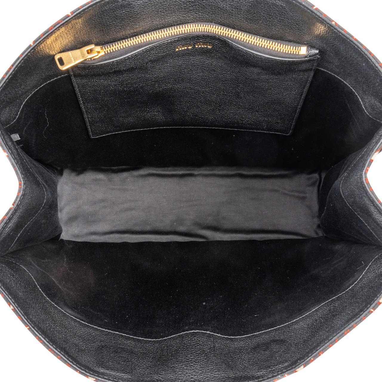 Miu Miu Jacquard Fabric Tote Handbag Zwart