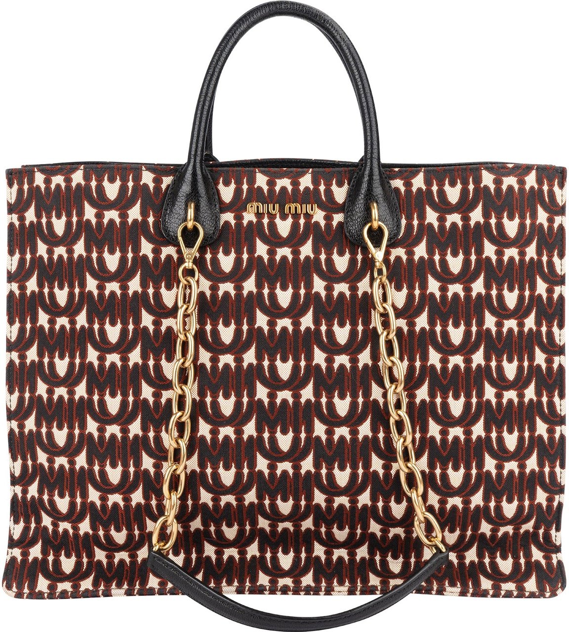 Miu Miu Jacquard Fabric Tote Handbag Zwart