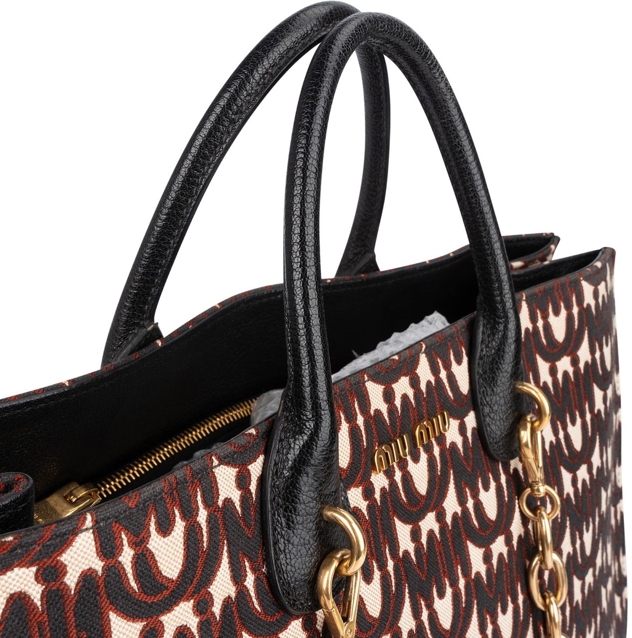 Miu Miu Jacquard Fabric Tote Handbag Zwart