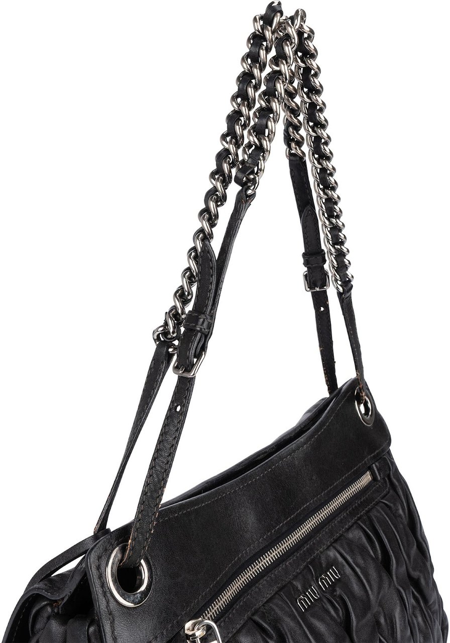 Miu Miu Matelassé Leather Hobo Shoulder Bag Zwart