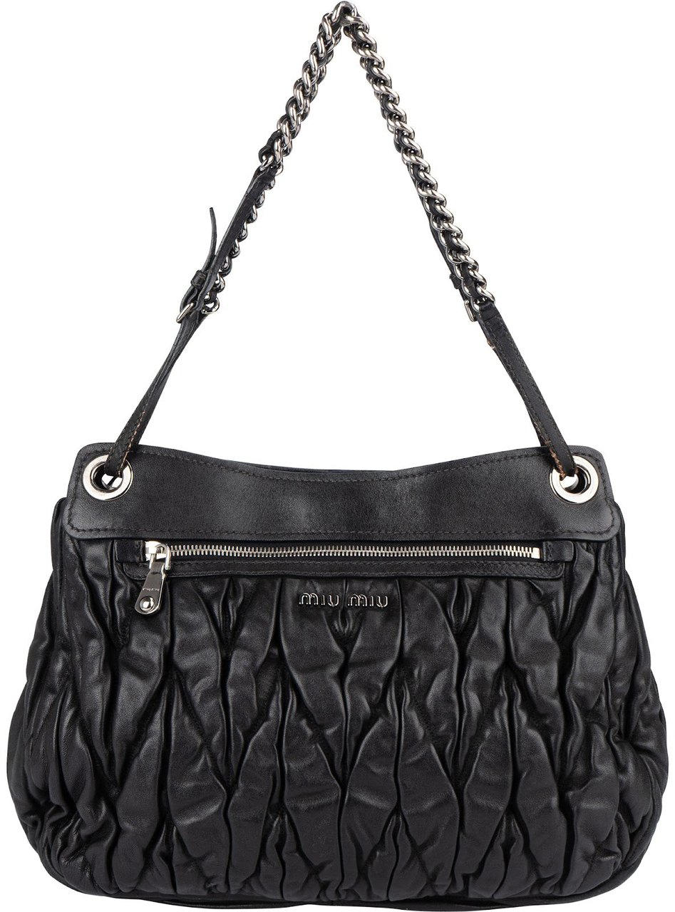Miu Miu Matelassé Leather Hobo Shoulder Bag Zwart