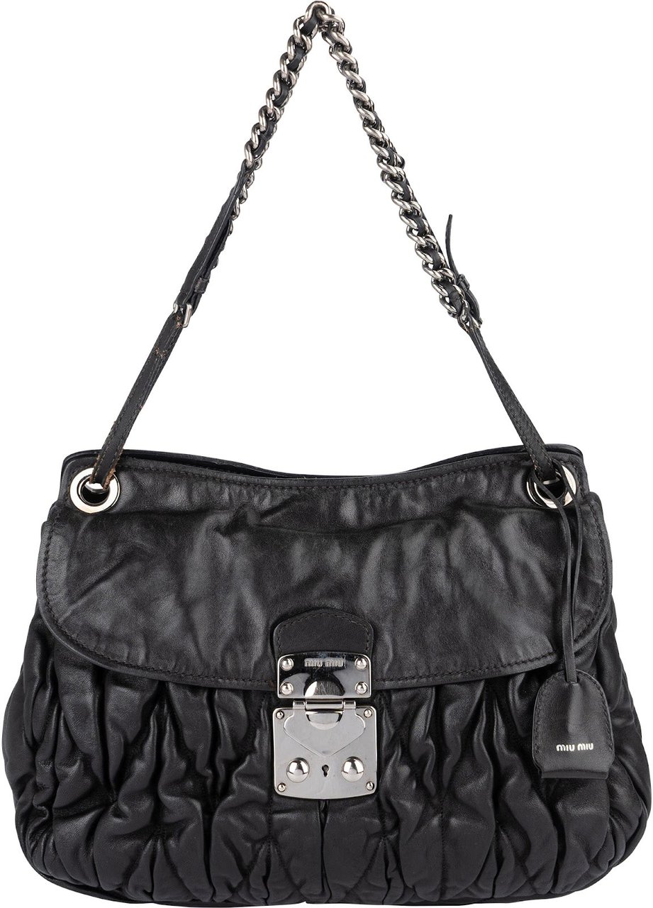 Miu Miu Matelassé Leather Hobo Shoulder Bag Zwart