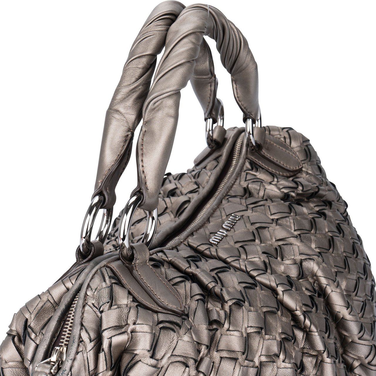 Miu Miu Miu Miu Silver Braided Leather Handbag Divers