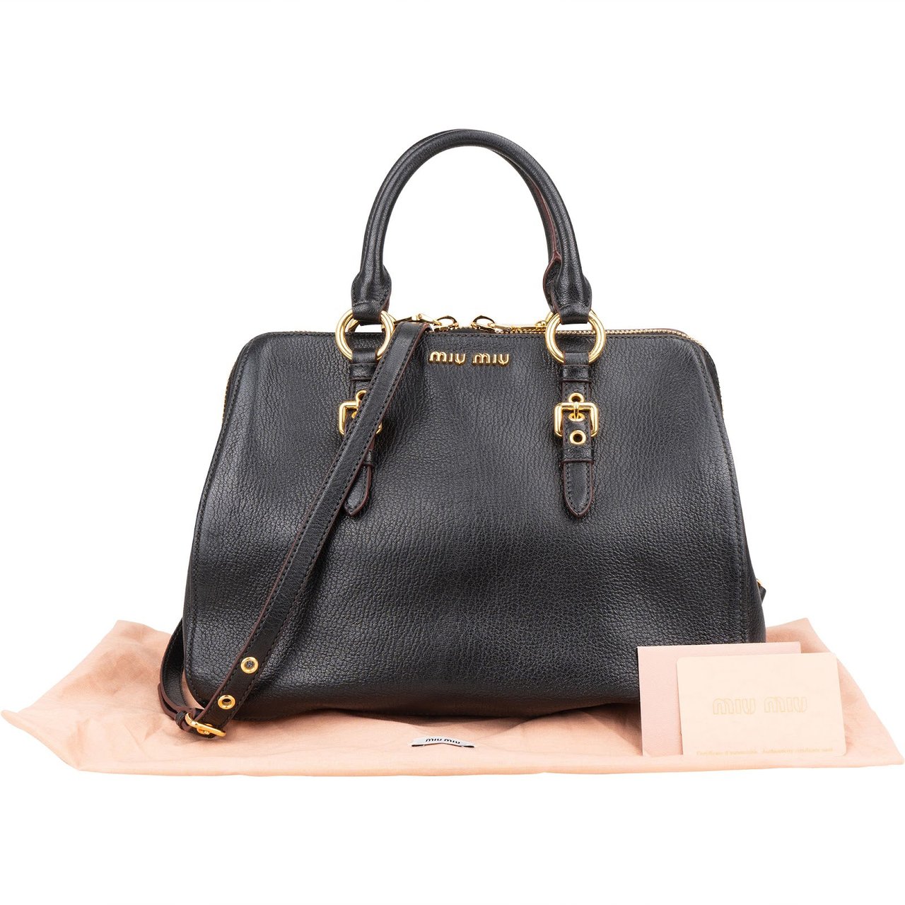 Miu Miu Madras Leather Dome Handbag Zwart