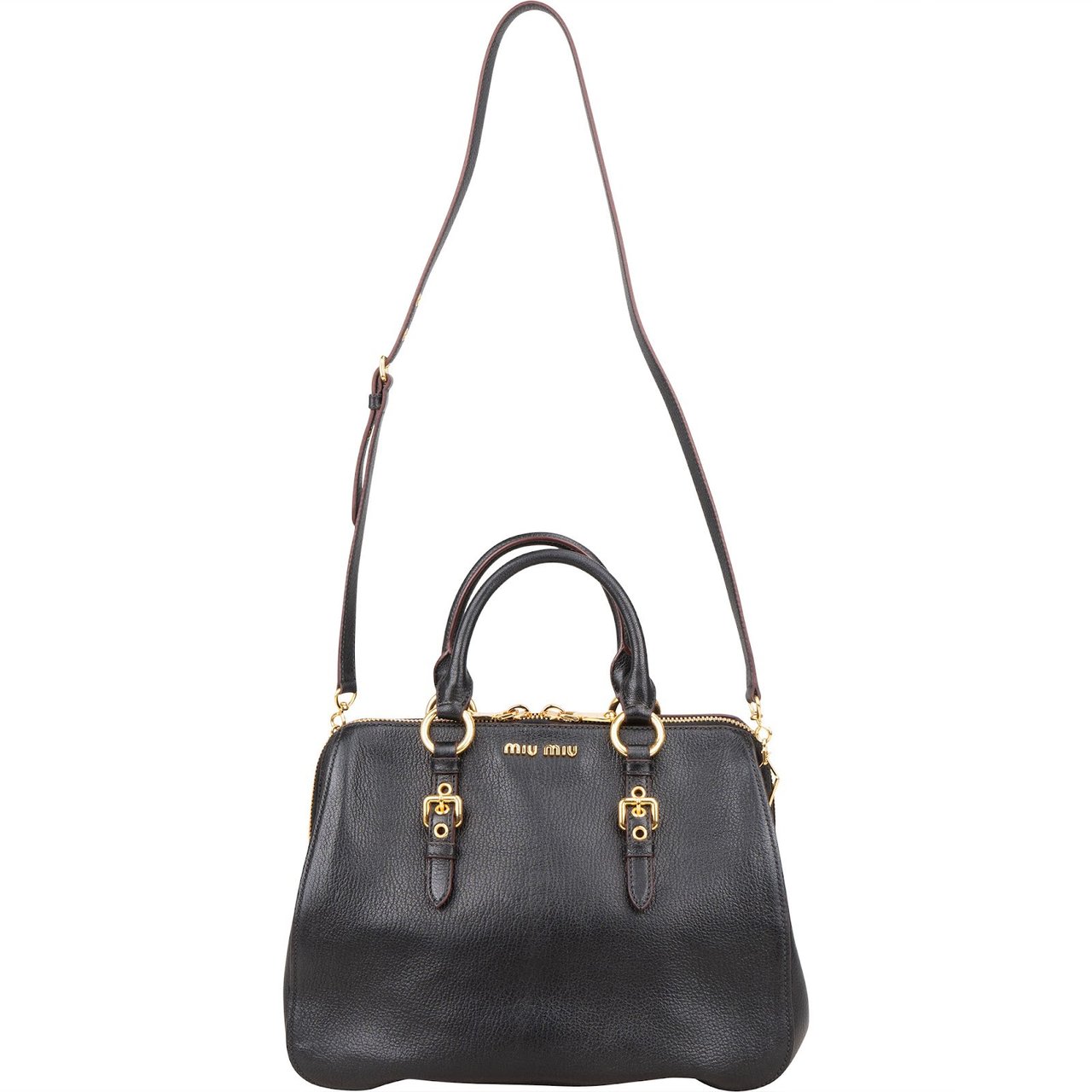 Miu Miu Madras Leather Dome Handbag Zwart