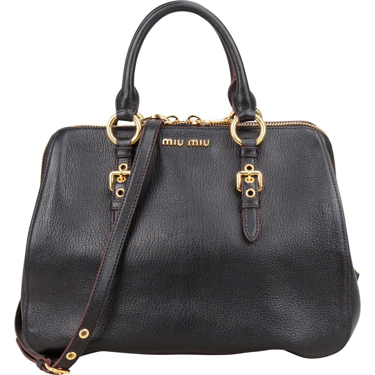 Miu Miu Madras Leather Dome Handbag Zwart