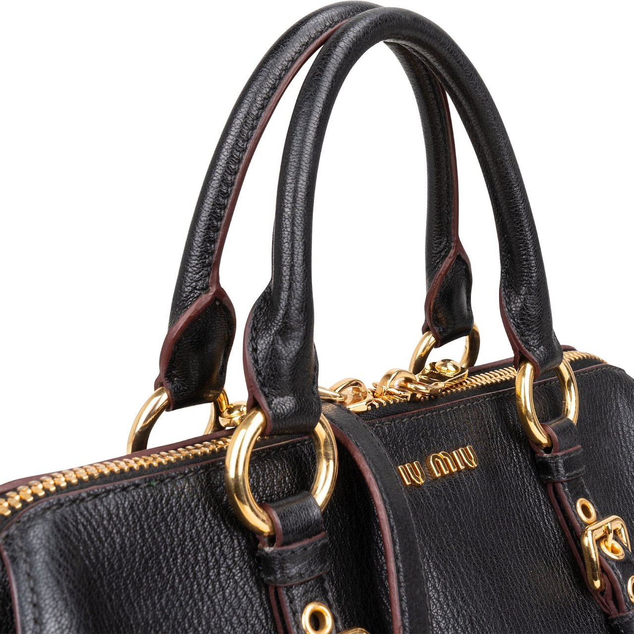 Miu Miu Madras Leather Dome Handbag Zwart