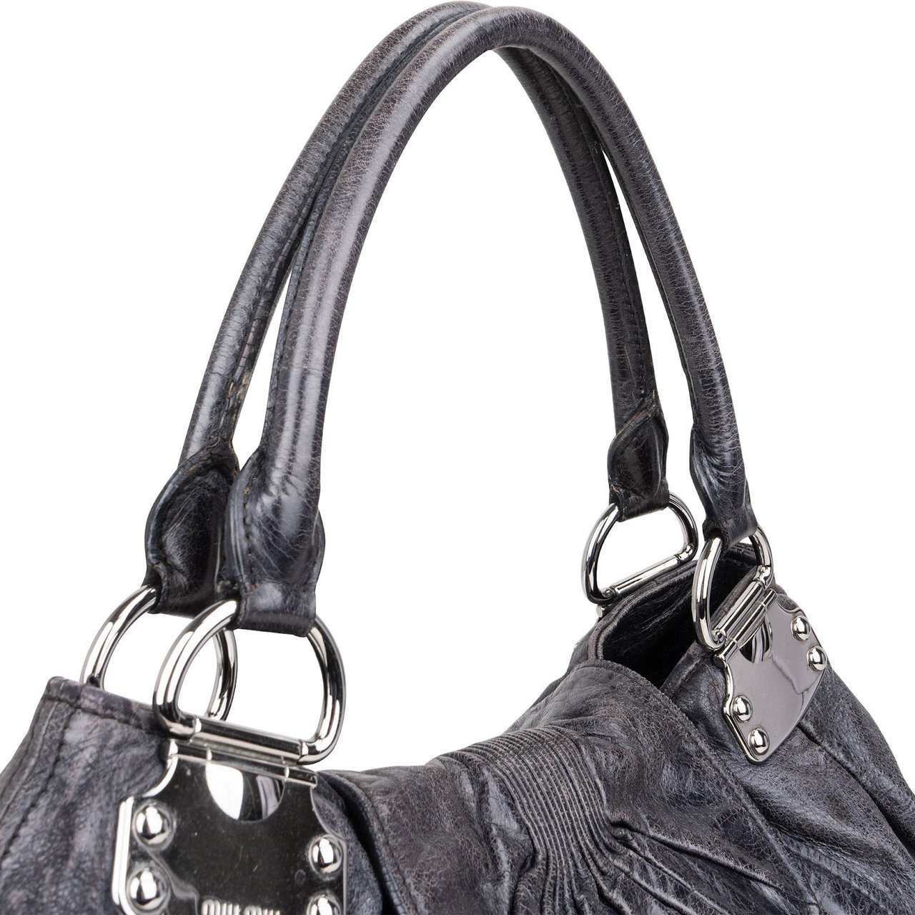 Miu Miu Vitello Lux Coffer Handbag Donkergrijs