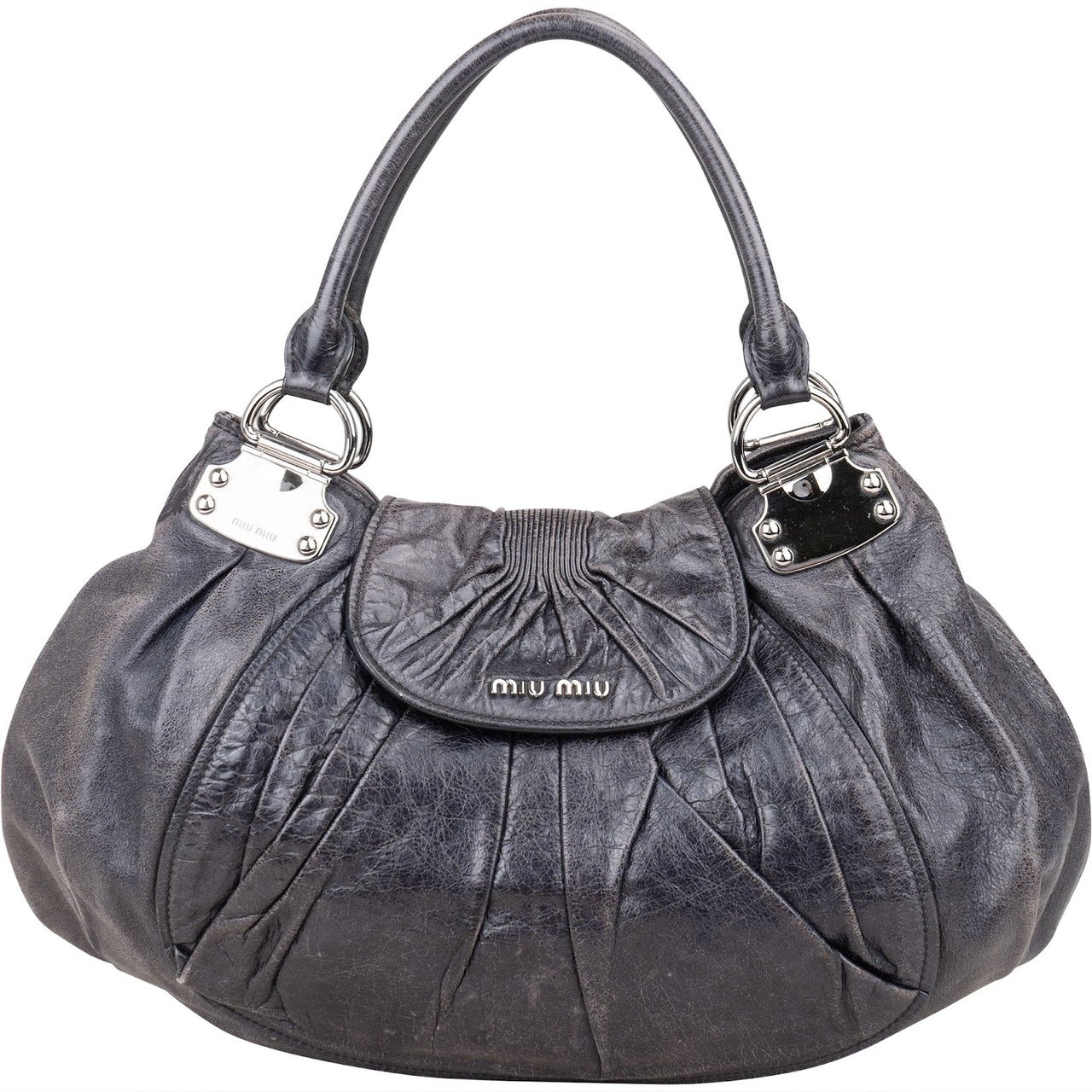 Miu Miu Vitello Lux Coffer Handbag Donkergrijs