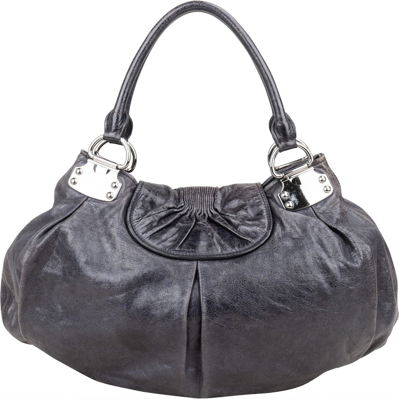 Miu Miu Vitello Lux Coffer Handbag Donkergrijs