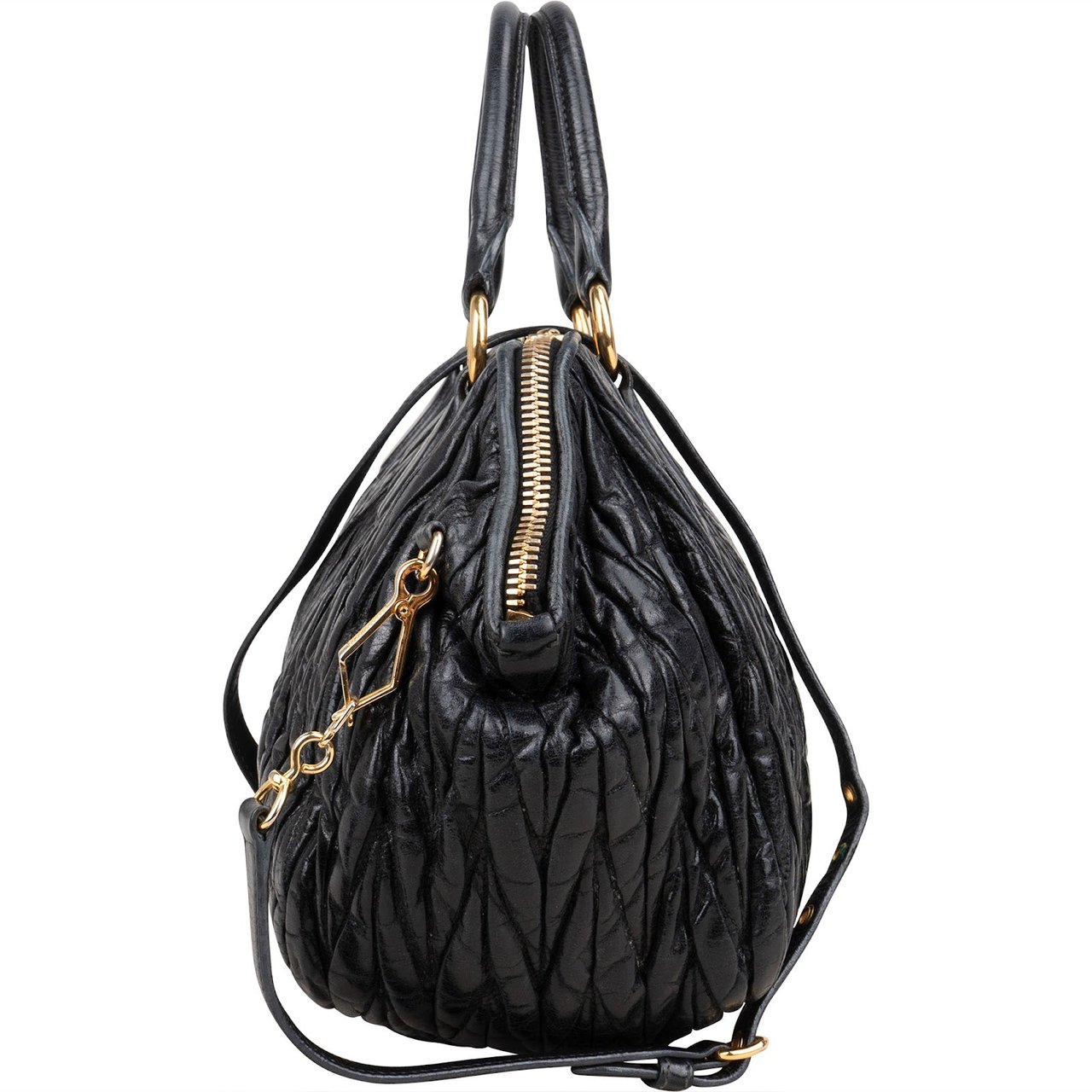 Miu Miu Matelassé Nappa Leather Bauletto Handbag Zwart